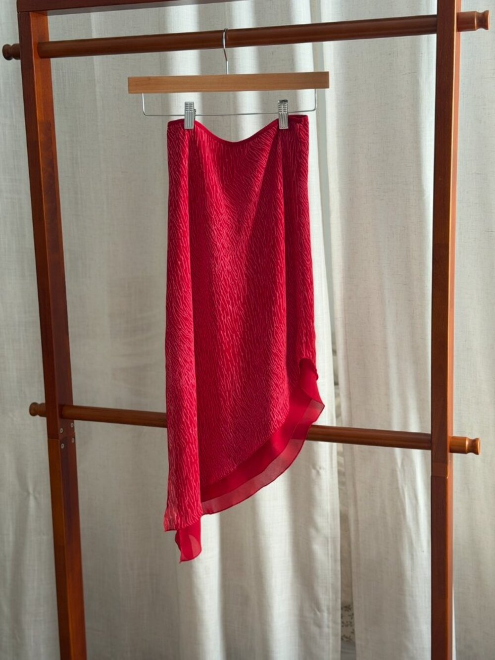 Vintage Y2K Studio Soleil Red Asymmetrical Midi Skirt | M